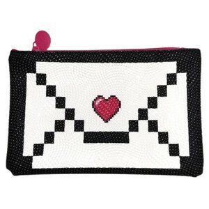 Ipsy Black, White and Pink Love Letter Printed Envelope Cosmetic Travel Bag